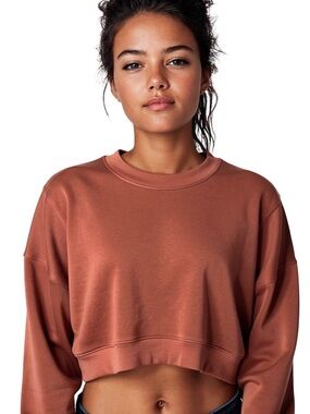 Lala Mia Cropped Crewneck Sweatshirt in Coral.
